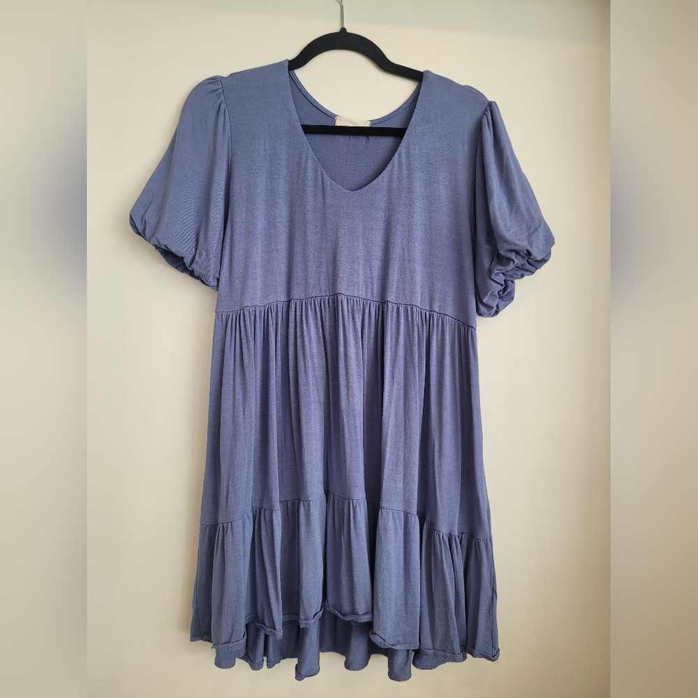 Altar'd State Powder Blue Baby Doll Tunic with Puff Sleeves Size Large